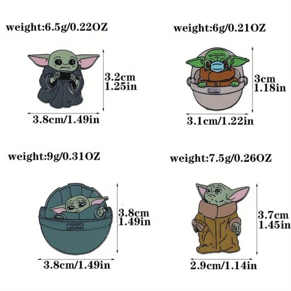 SET OF 4! Star Wars Baby Yoda Lapel Hat Pin Set Mandalorian Vintage - Picture 8 of 15